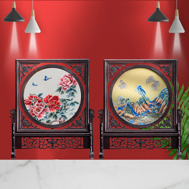 Hand-crafted Double-sided Chinese Embroidery Table Screen