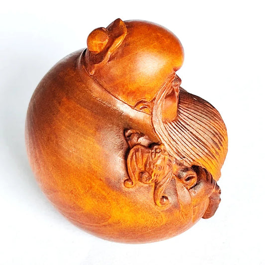 Y8932 - Netsuke de boj tallado a mano de 5 cm: Dios de la longevidad