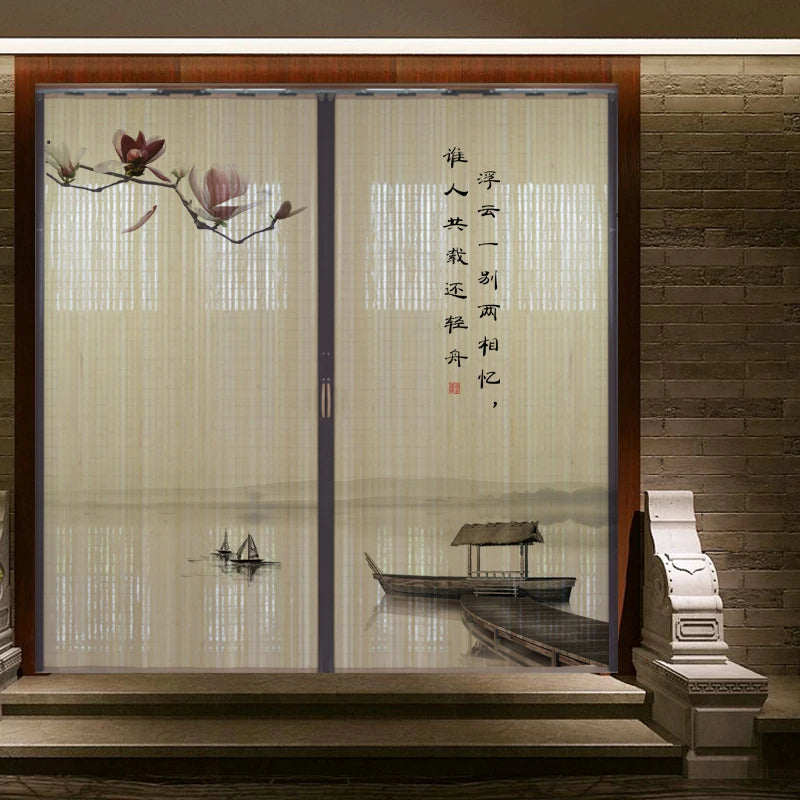 Partición deslizante de bambú impresa para puerta, biombo tradicional chino japonés, cortina deslizante, puerta para uso doméstico, divisor de ambientes, pantalla plegable