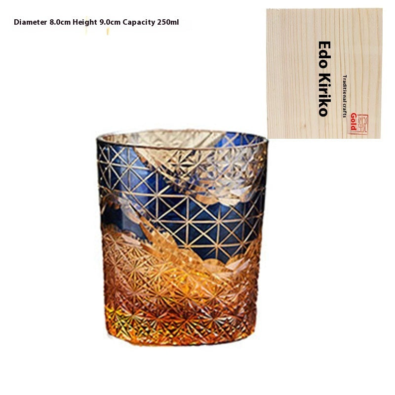 Edo Kiriko Japanese Handmade Cut Glass Cup, Single or Set of 4