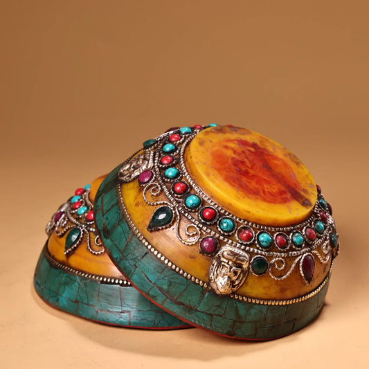 Tibetan Beeswax Gem Filigree Butter Bowls (Pair, 4")