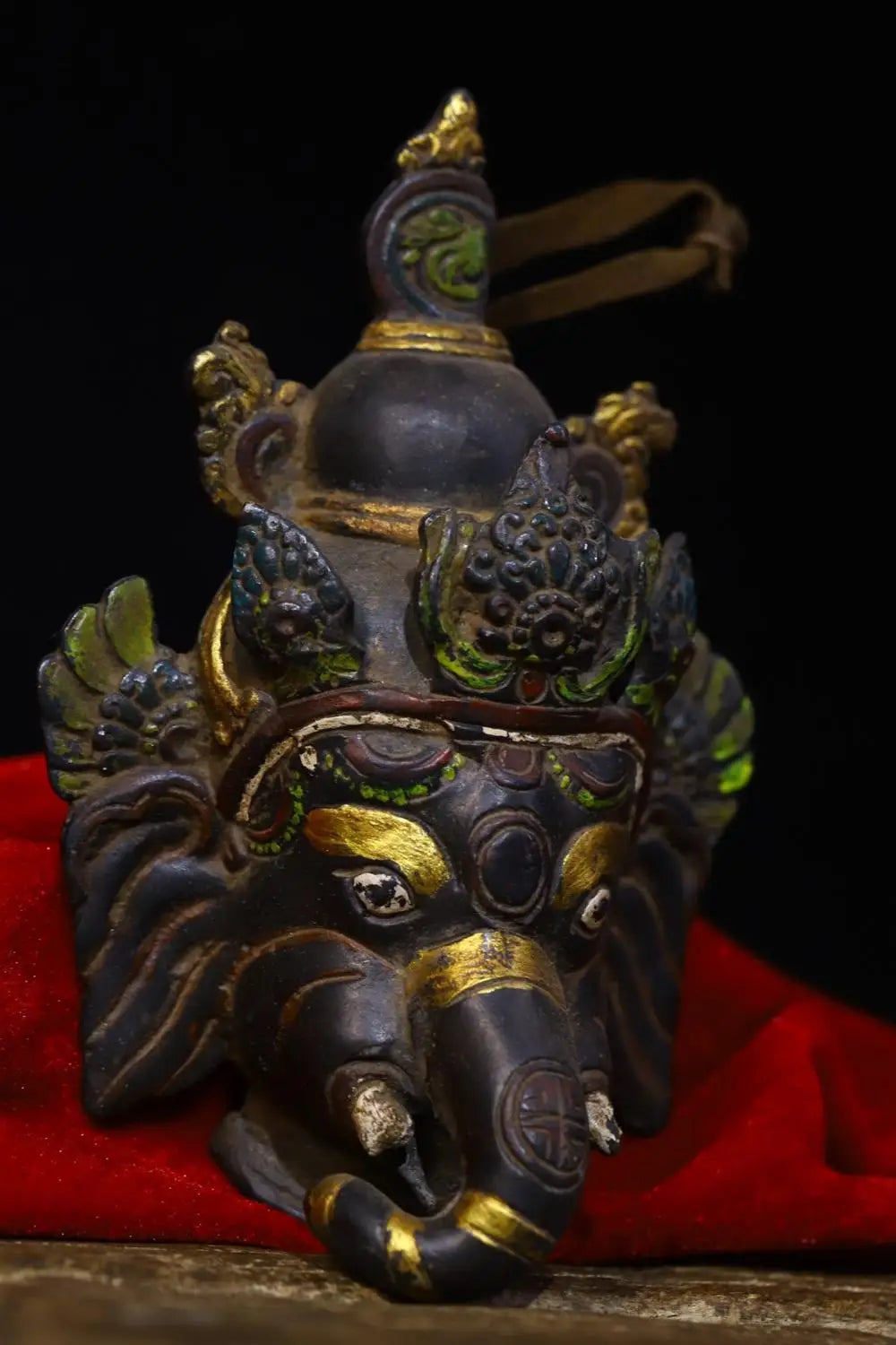 5" Tibetan Temple Collection Old Bronze Painted Ganesha Head Mask