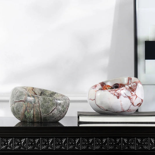 French Wabi-Sabi Marble “Bird’s Nest” Tray – Stone Jewelry & Sundry Dish (18×13×9cm)