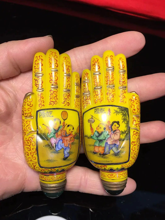 Antique Qing Dynasty Colored Glaze Snuff Bottles Shared Like Hands - Children Playing. a Pair, #01
