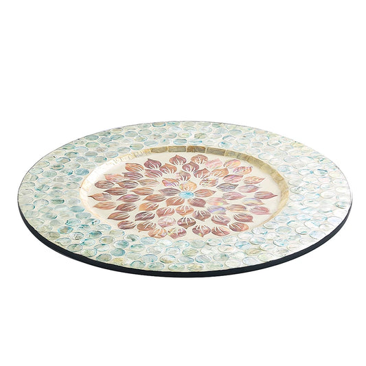 Mother-of-Pearl Inlay Mandala Wooden Serving Tray – Decorative Coffee Table Plate
