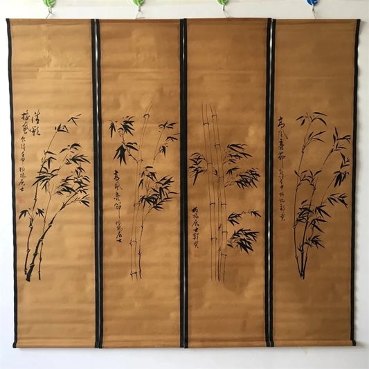 Original chinesische Bambusrollmalerei – Vierteiliges Wandbild