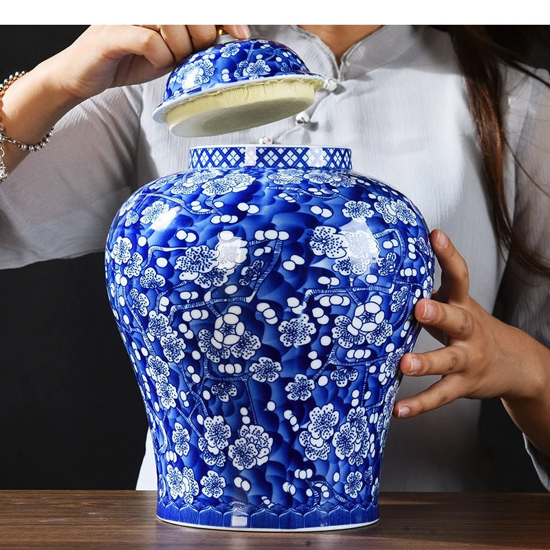 Blue & White Porcelain General Jar | Plum Blossom Ginger Jar & Tea Caddy