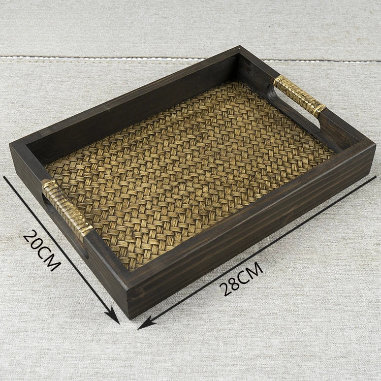 Southeast Asian Wooden Storage Tray - Handicraft Rattan Tea Tray for Water Cups and Tea Cups