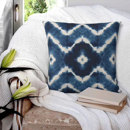 Shibori Indigo Mandala Square Pillow Cover – Double-Sided Boho & Zen Cushion Case