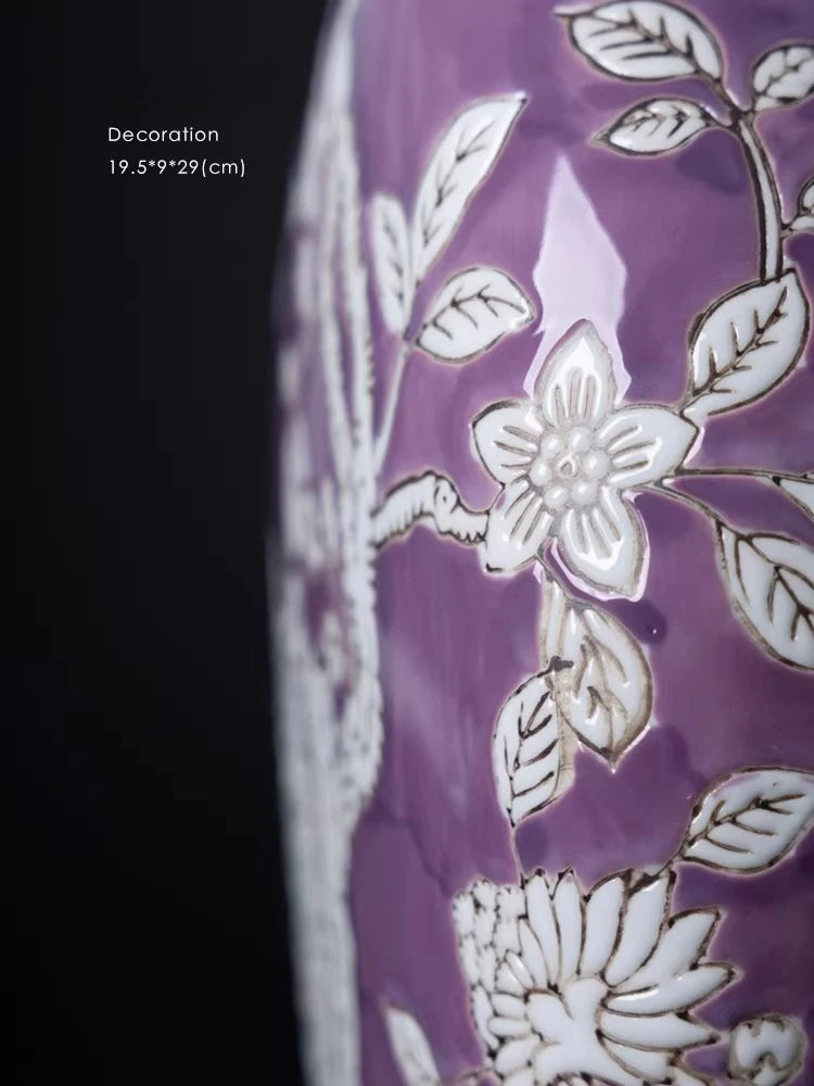 «Nirvana» Phoenix Relieve Jarrón Plano – Nueva Decoración China Asiática para el Hogar