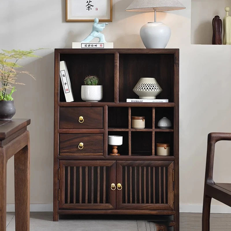 Luxury Chinese Solid Wood Curio Cabinet – Oriental Living Room Display Credenza