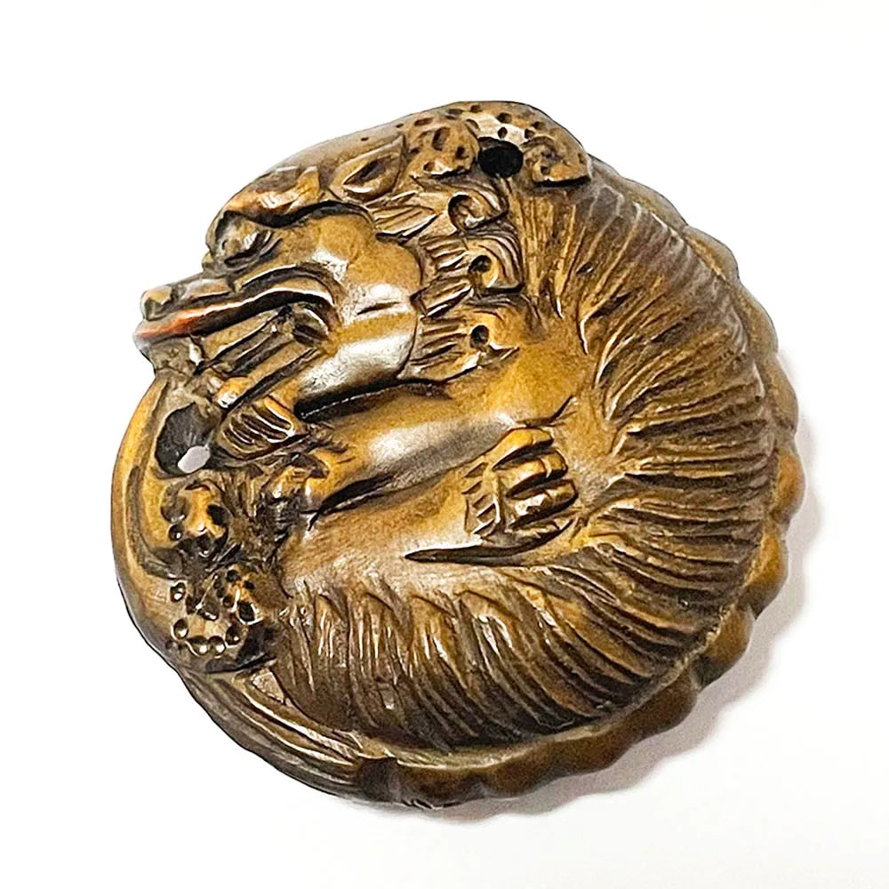 RS263, 2" Hand Carved Japanese Boxwood Netsuke, Dragon Pendant Figurine, PI XIU Sculpture, Small Ornaments