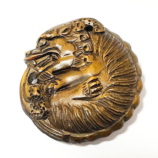RS263, Netsuke japonés de boj tallado a mano de 5 cm, colgante de dragón, escultura PI XIU, adornos pequeños