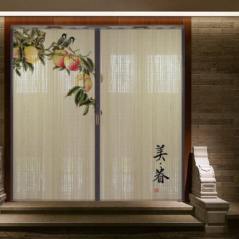 Partición deslizante de bambú impresa para puerta, biombo tradicional chino japonés, cortina deslizante, puerta para uso doméstico, divisor de ambientes, pantalla plegable