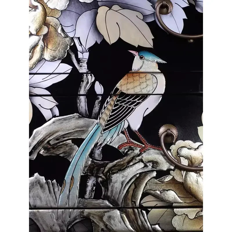 Yangzhou Hand-Painted Lacquer Floral & Bird Sideboard Cabinet