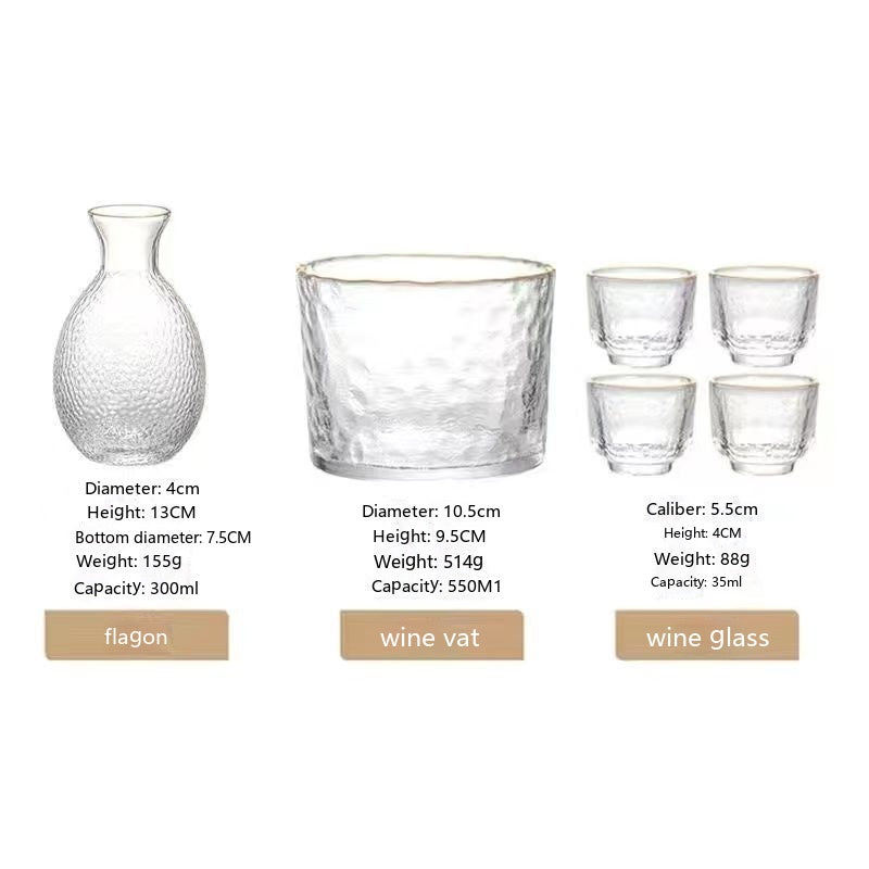 Japanese Style Hammered Glass Pattern 6-Piece Wine Set