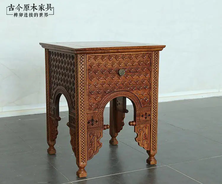 Southeast Asian style solid wood small bedside table furniture ST092 Thai Turkish wooden edge corner table