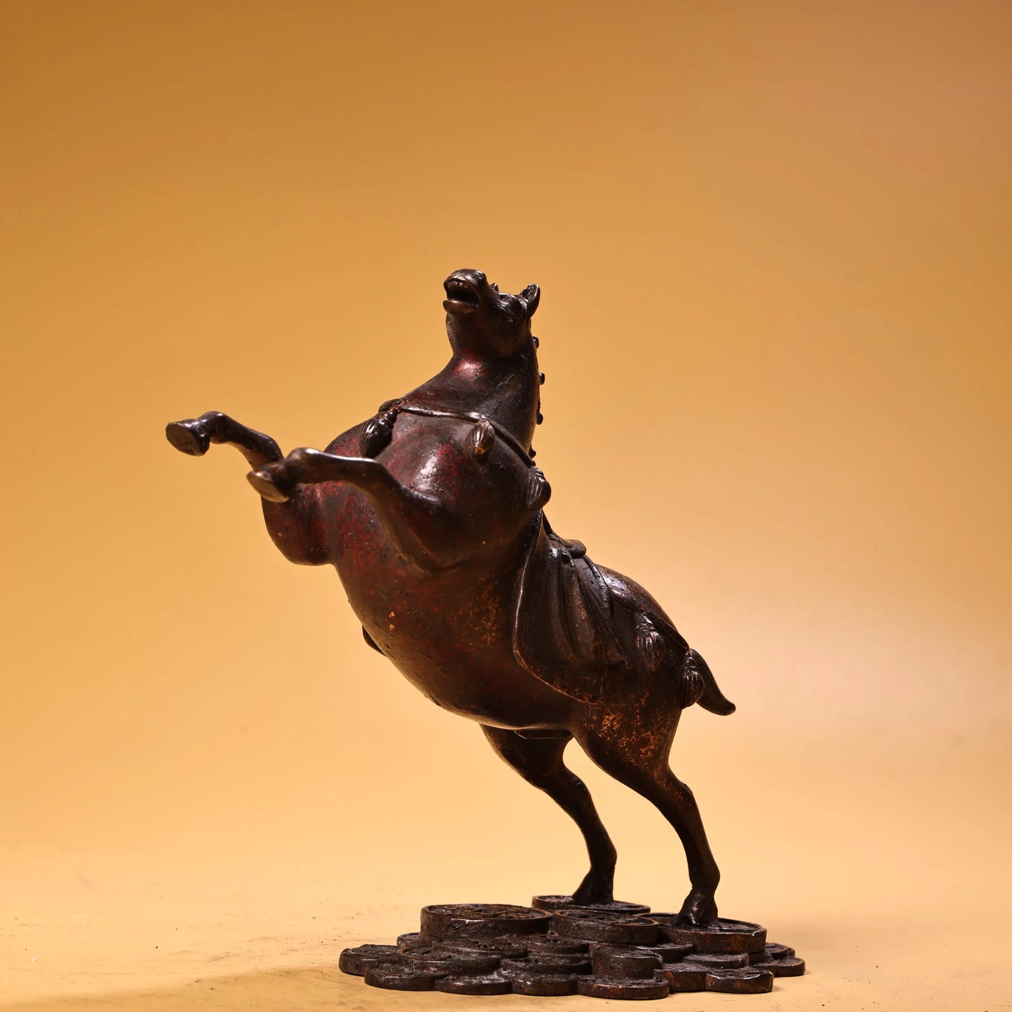 8" Tibetan Temple Collection Old Bronze Cinnabar Running Horse