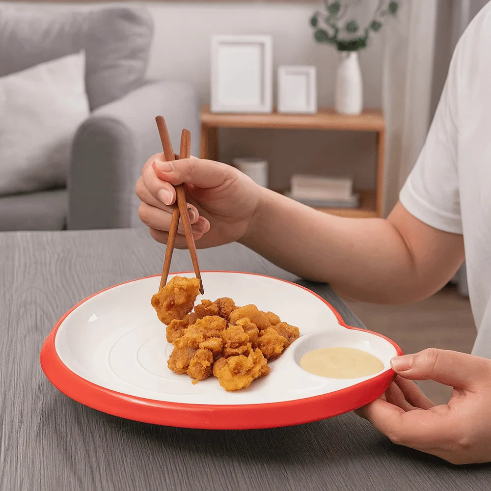 Thickened Melamine Dumpling & Sushi Plate (24cm) – Drop-Resistant Serving Tray with Sauce Compartment