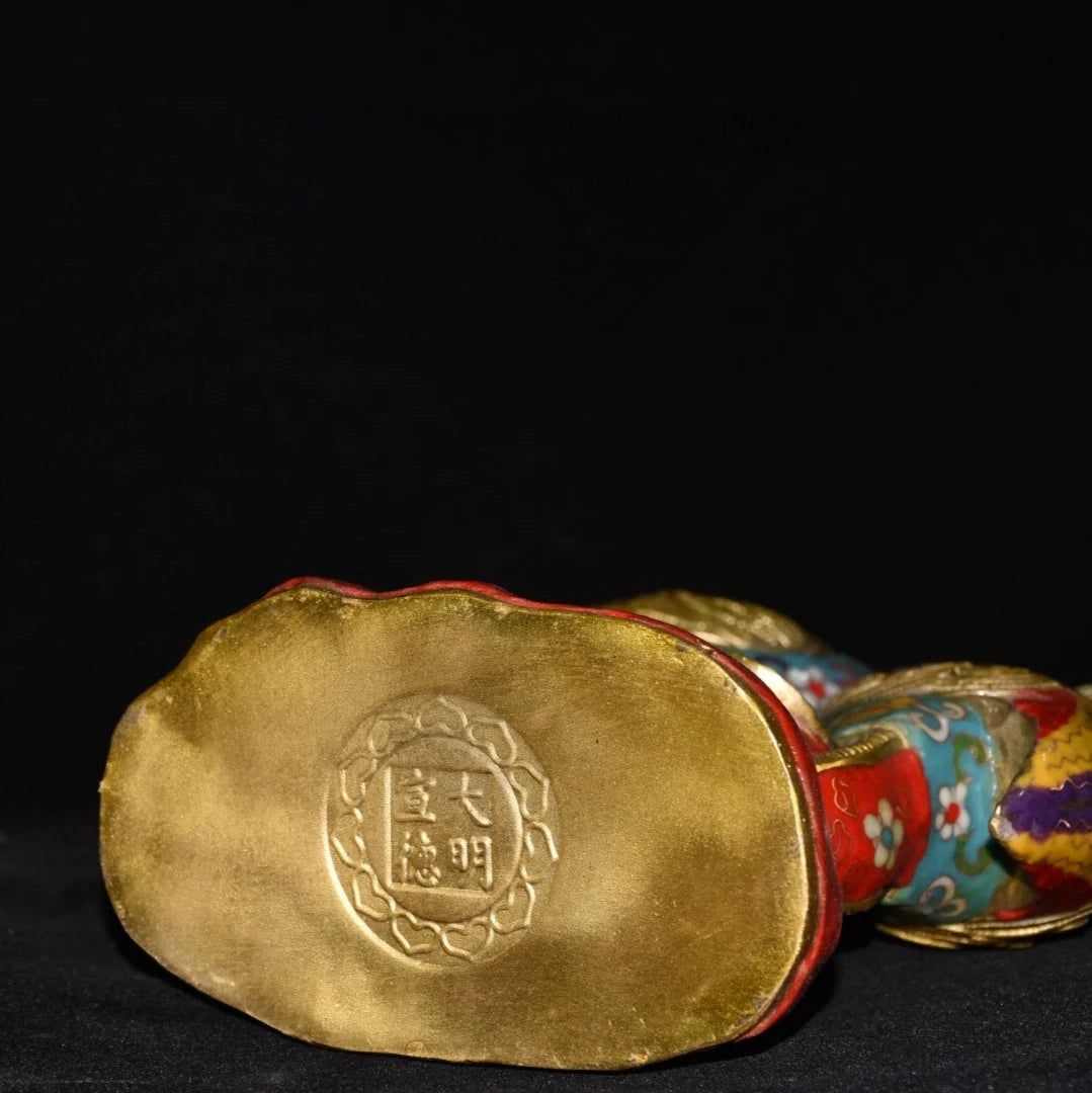 15" Tibet Tempel Sammlung Alt Bronze Cloisonne Emaille Doppelkranich Statue Mandschurenkranich Hundert Jahre Versöhnung
