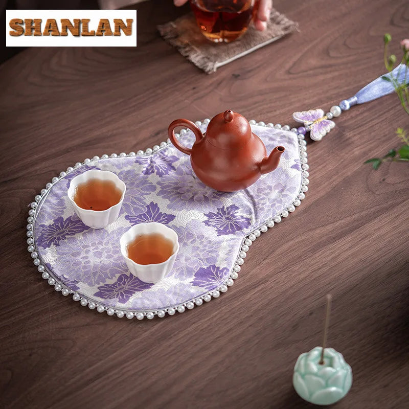 Chinese Beaded Brocade Gourd Tea Table Mats Gift Idea