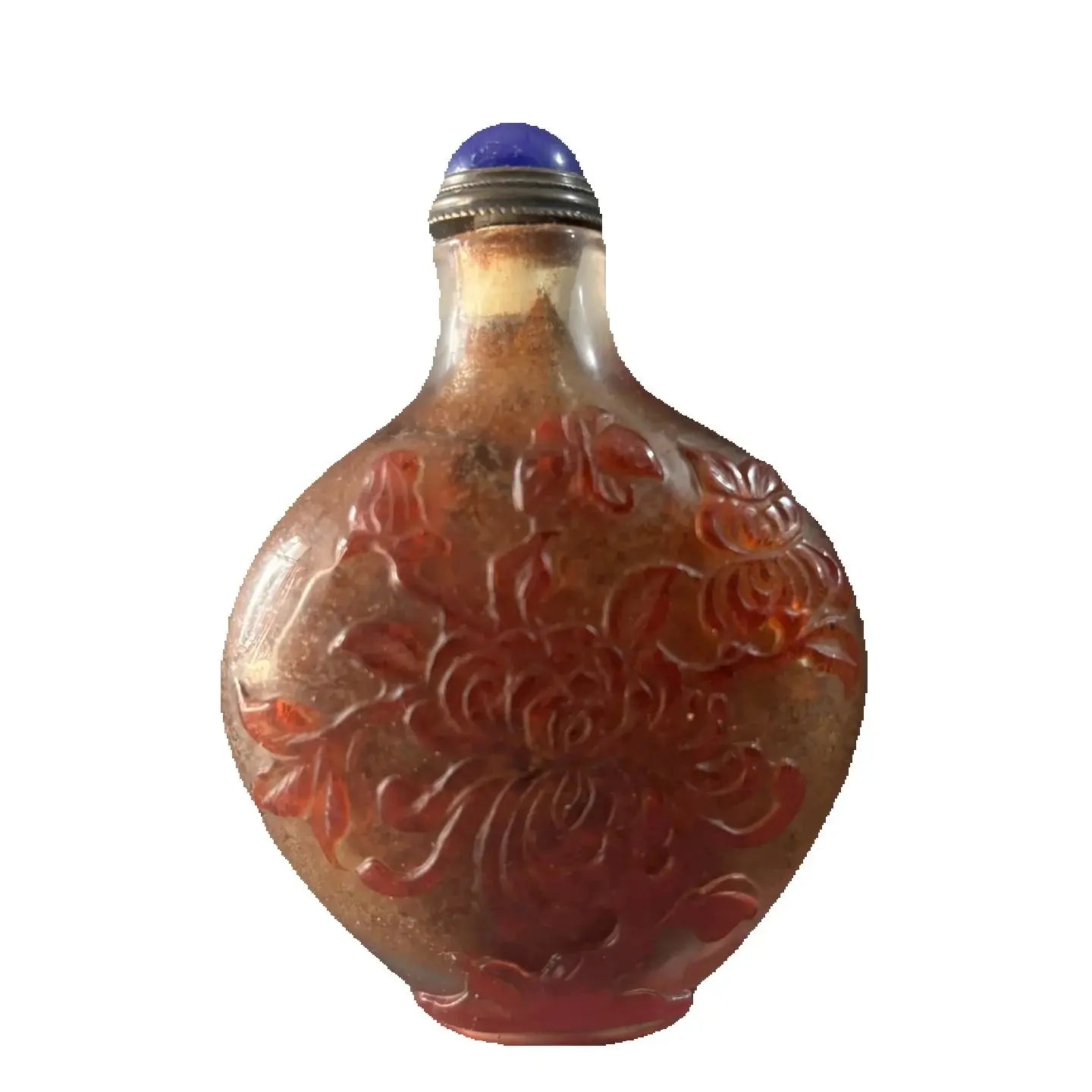 Orangeglasierte Chrysanthemen-Schnupftabakflasche – Chinesische Sammlerkunst
