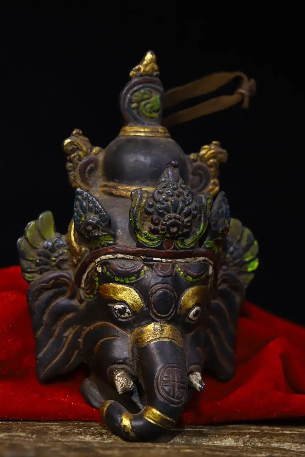 5" Tibetan Temple Collection Old Bronze Painted Ganesha Head Mask