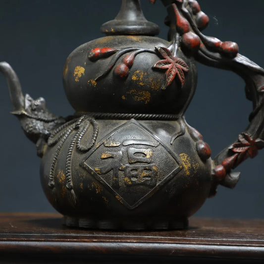 Bronze Cinnabar Gourd Fu-Hu Flagon – Temple Wealth Vessel