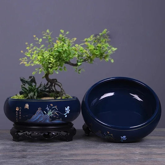Creative Chinese Style Ceramic Hydroponic Flower Pot Plum Orchid Bamboo Chrysanthemum Gardening Flower Pot Desktop Ornament
