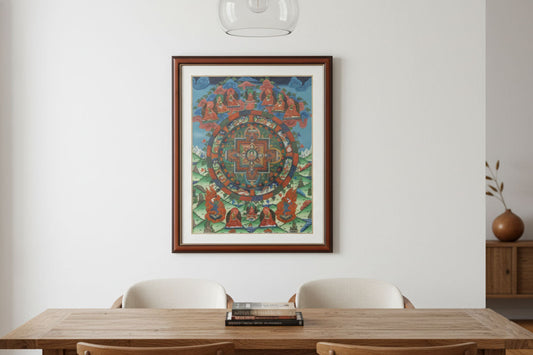 Framed Vintage Buddhist Mandala Tibetan Thangka
