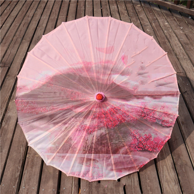 Chinese Style Silk Print Bamboo Umbrella