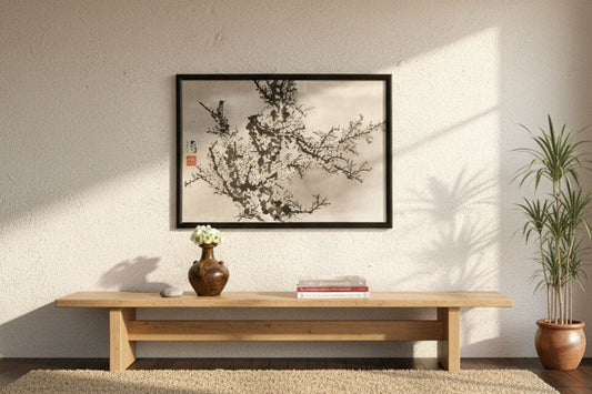 Framed Vintage Chinese Ink Wash Plum Blossom Painting