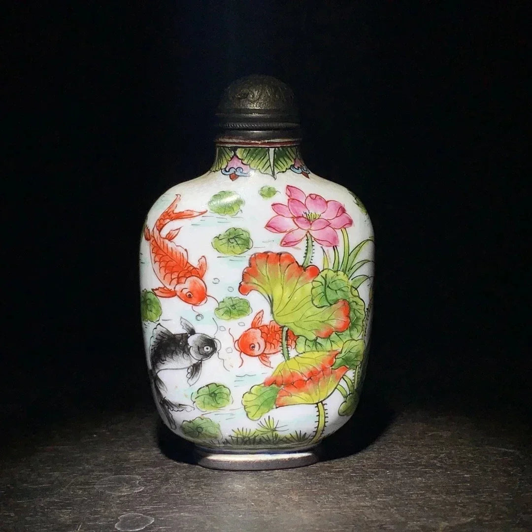 Chinese porcelain antiques collection Cloisonne enamel annual fish snuff bottle