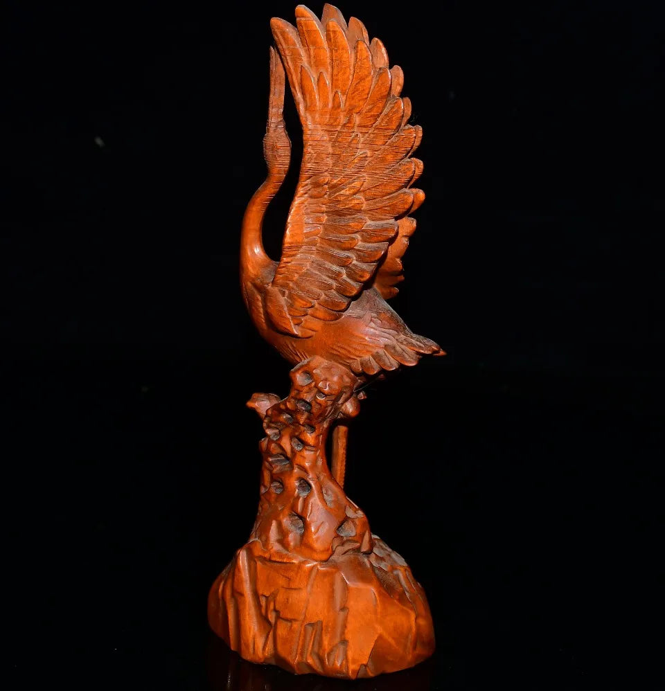 Tibetan Boxwood Red-Crowned Longevity Crane Statue