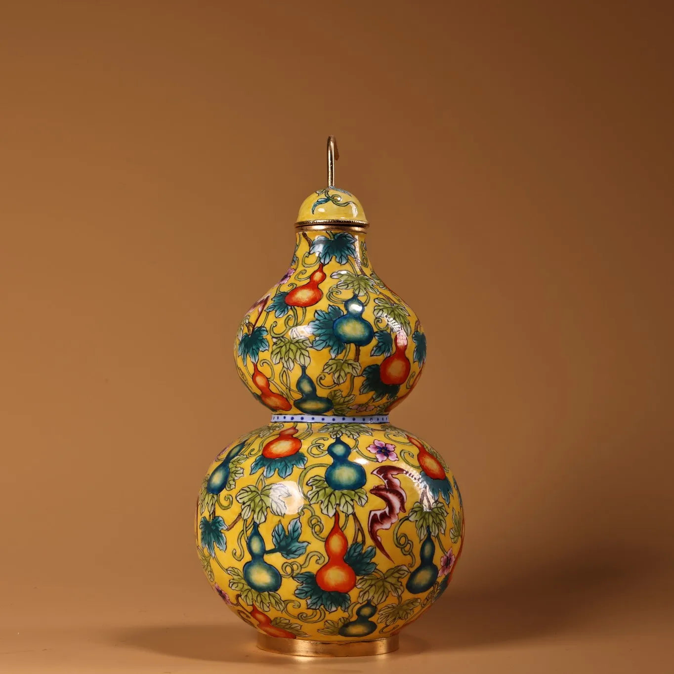 7 Zoll Bronze Cloisonné Fledermaus & Blumen Kalebaschenflasche – Tempel Kalebasse