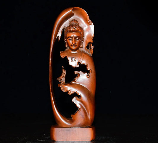 8"Tibetan Temple Collection Old Boxwood Sakyamuni Buddha Wuxiang Buddha Amitabha All Buddhas have fate Worship Hall Town house