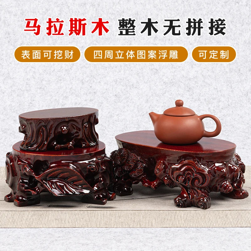Solid wood rare stone root carving base, grooved stone flower pot, Buddha statue, jade fish tank, vase ornament, wooden base bra