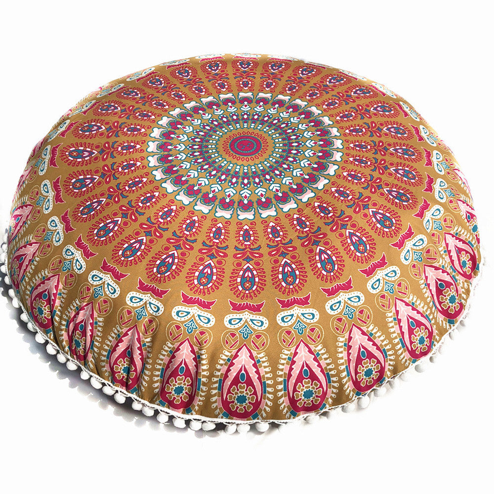Chinese Boho Lotus Round Throw Pillow Floor Cushion