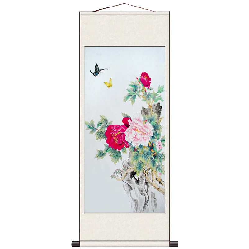 Peach Blossom Double Swallow Decorative Calligraphy and Painting Silk Gift Room Decor Aesthetic Wall Art Home Decor