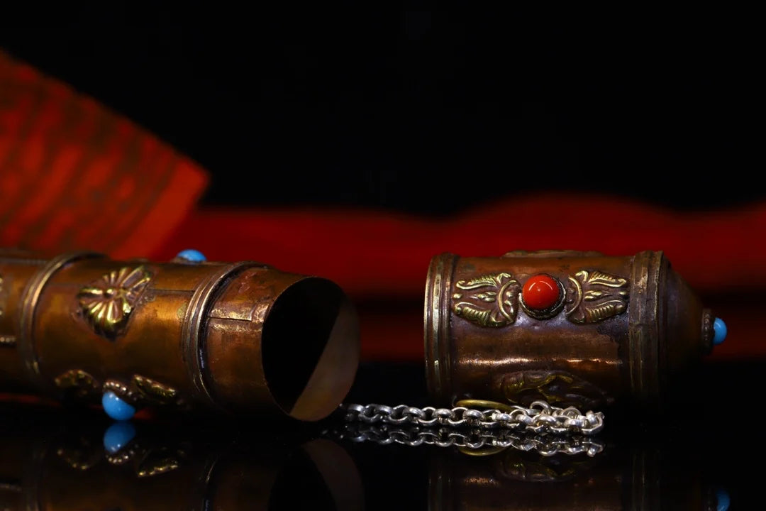 9" Tibetan Bronze Filigree Incense Tube Box & Fork – Asian Home Decor