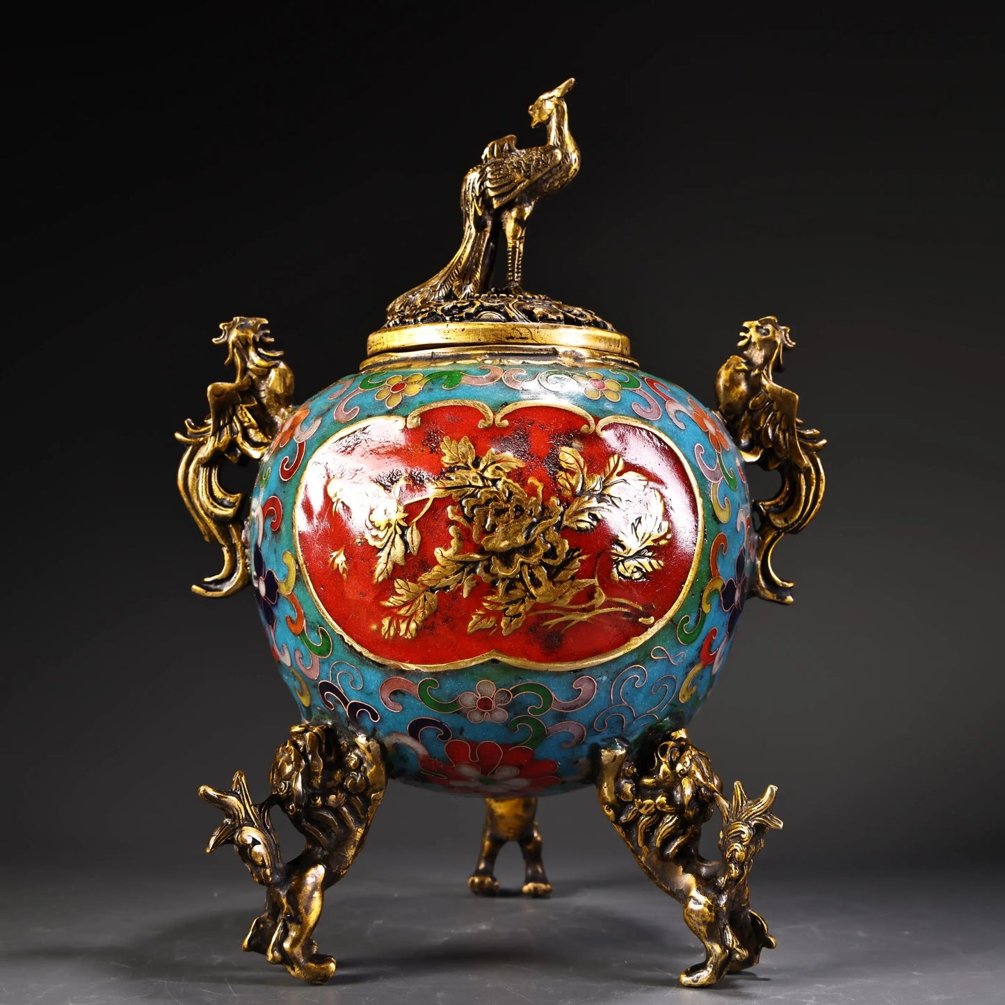 Chinese Dynasty Palace Cloisonne Gilded  Fengshui Wealth Bird Phoenix Incense Burner Censer