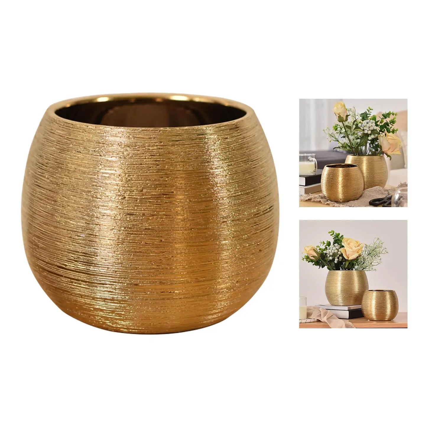 Ceramic Bowl Flowerpot & Houseplant Planter – Tabletop & Office Desk Container