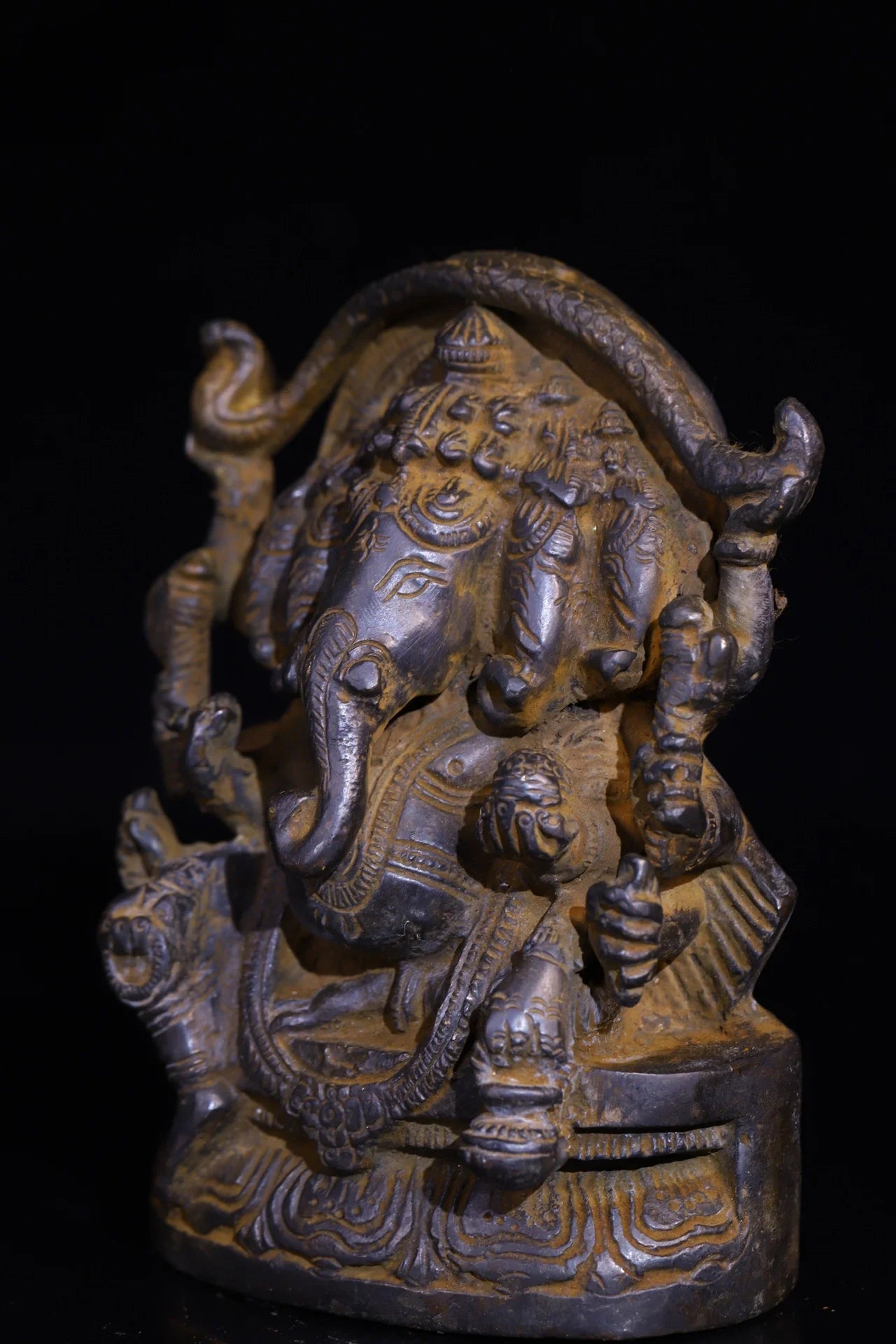 15 cm Bronze Cinnabar Fünfköpfige Ganesha – Tempel-Wohlstands-Gottheit