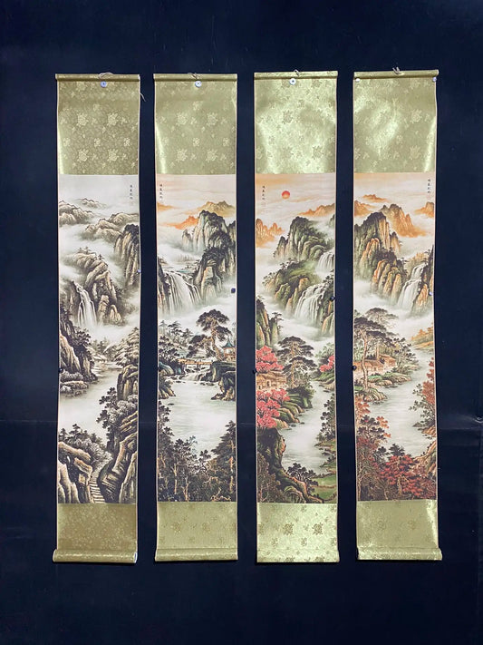 Antique hand-painted long scroll, Landscape Painting of the Qing Dynasty in China, 4 pieces, #202501-02