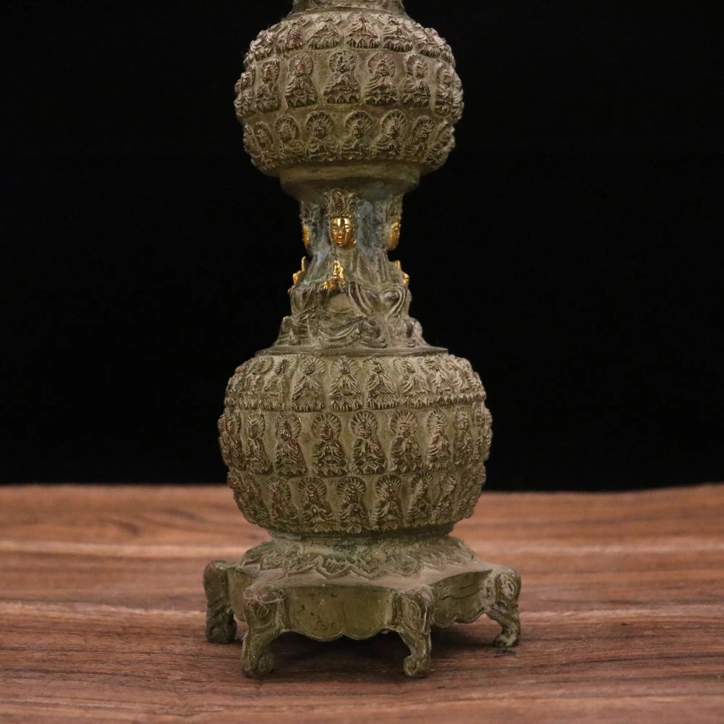 Old Tibetan Brass Thousand Buddhas Pagoda Stupa, 13"
