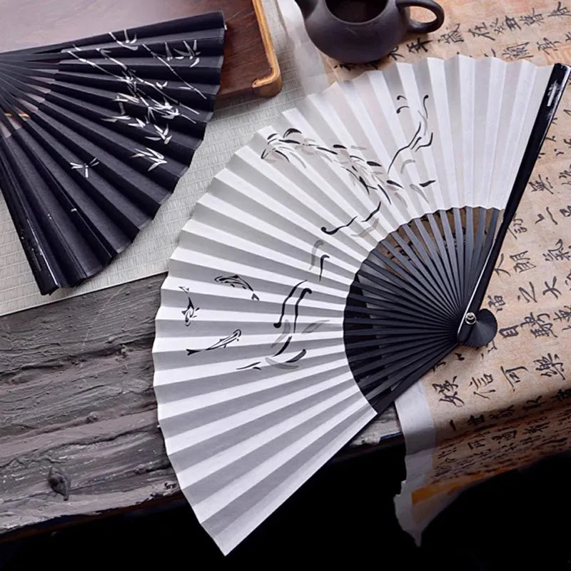 Chinese Silk Folding Fan - 7 Inch Handmade Embroidered Vintage Fan For Women/Men Hanfu & Qipao Accessory Traditional Bamboo