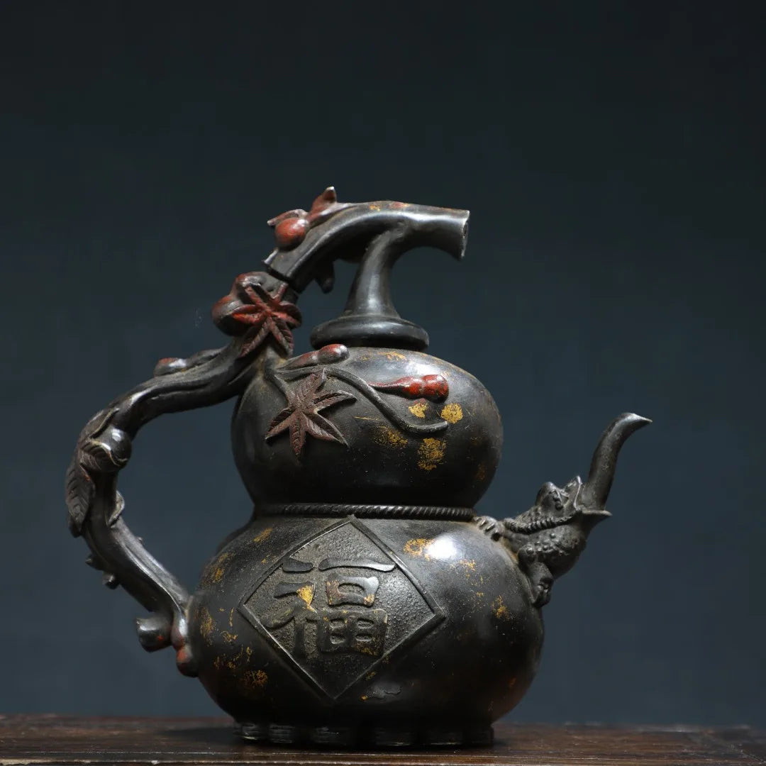 Bronze Cinnabar Gourd Fu-Hu Flagon – Temple Wealth Vessel