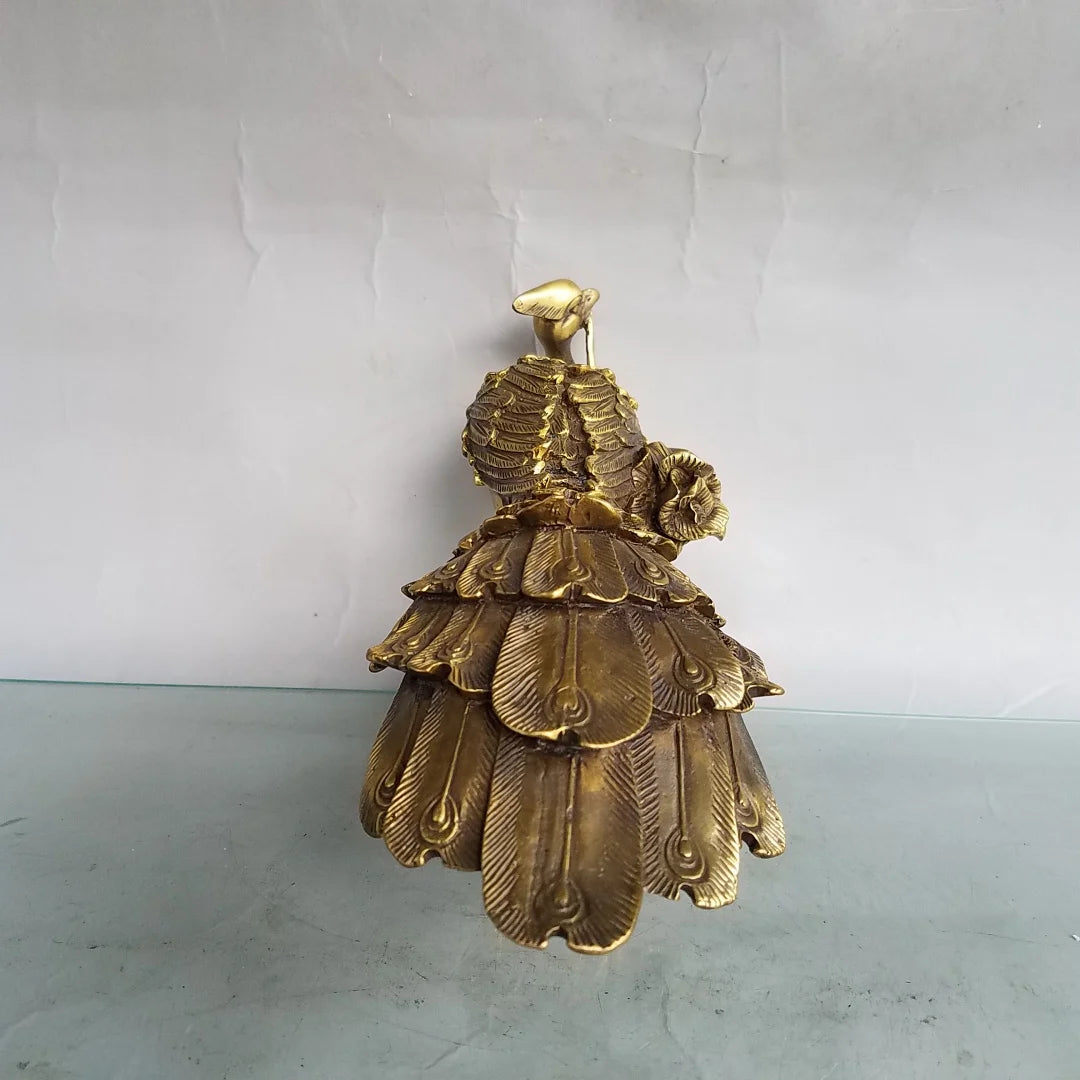 Tibetan Brass Phoenix with Lotus Statue (10")