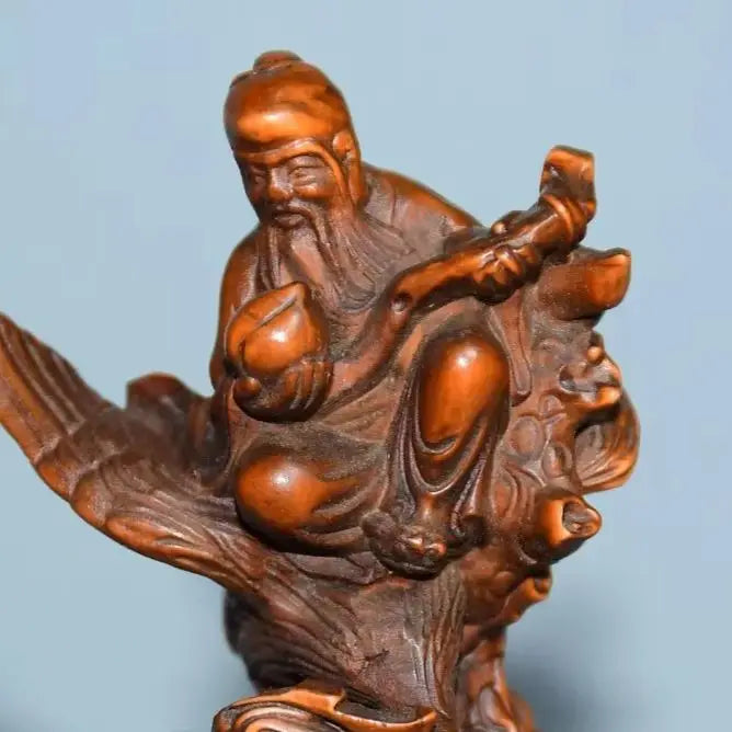 Tibetan Boxwood Fulu Shou Three Immortals Statue (7")