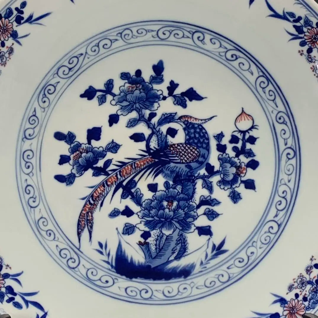 Antiker chinesischer Qing Kangxi Unterglasur-Blau-Rot-Phönix-Teller